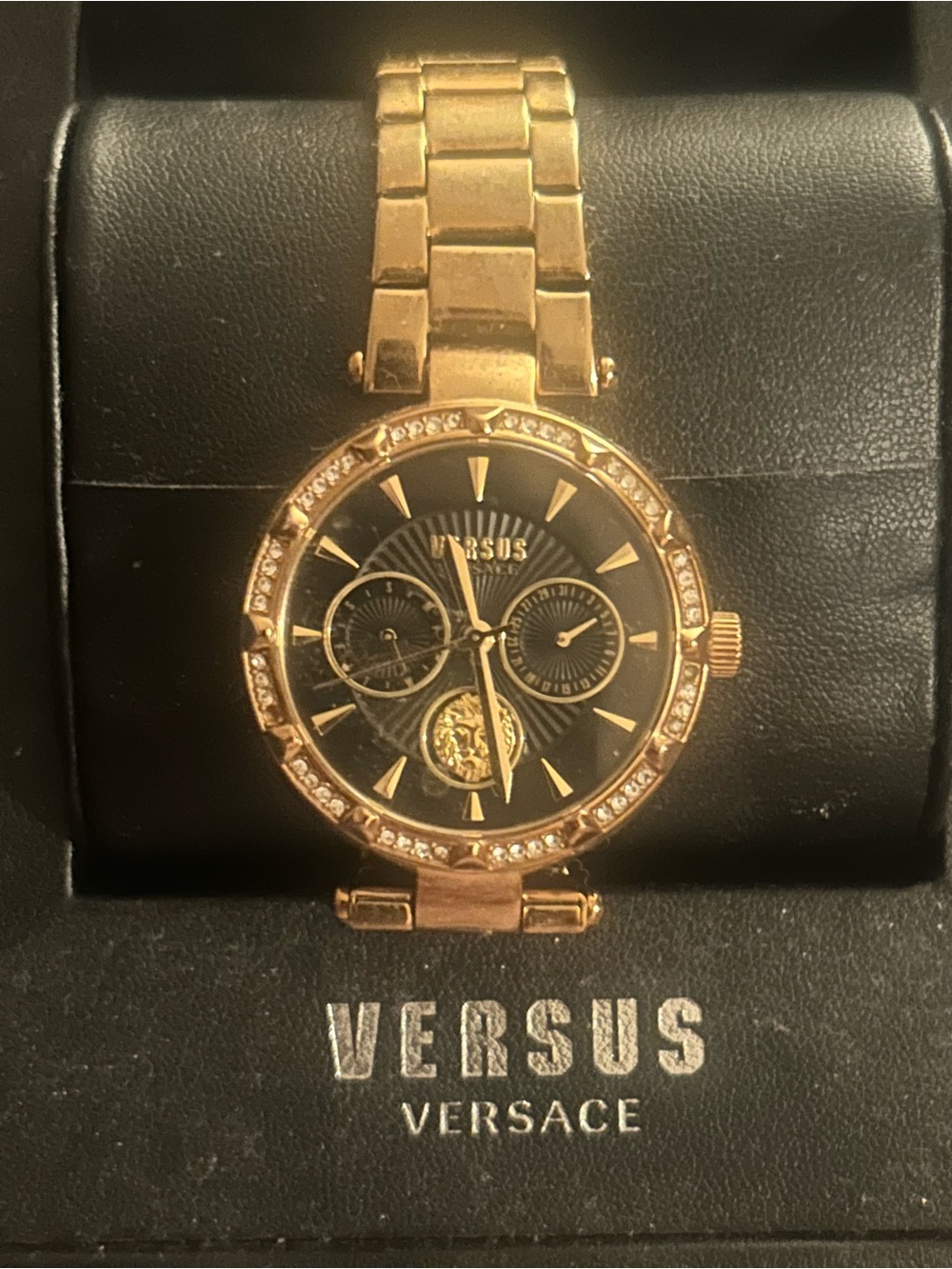 Versus Versace Gold and Black Crystal-Accent Women's Bracelet Watch
